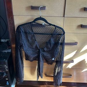 Elegant Black Sheer Tie-Front Blouse